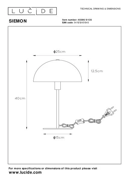 Lucide SIEMON - Lampe de table - Ø 25 cm - 1xE14 - Bleu - technique